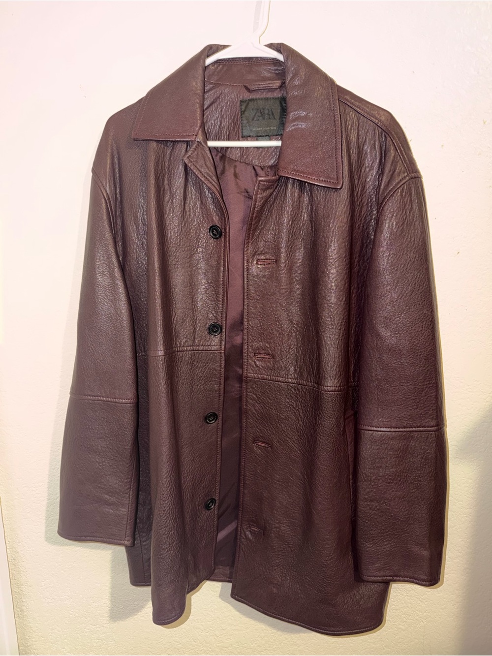 Zara Man Burgundy Leather Jacket 🍁